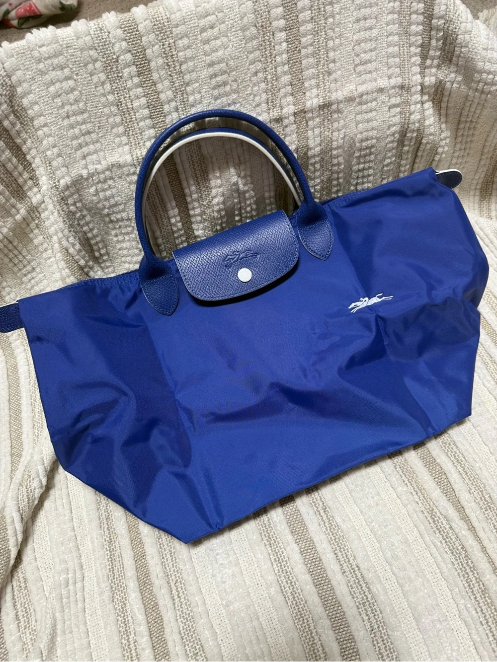 Longchamp Royal Blue Foldable Le Pliage Tote with White Logo
